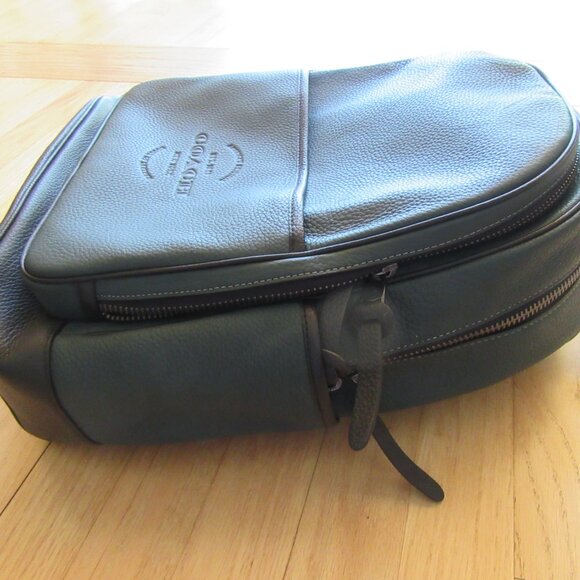 COACH PEBBLED LEATHER BACKPACK/EMBOSSED/GREEN & BLACK/HANG TAG! - Picture 5 of 13